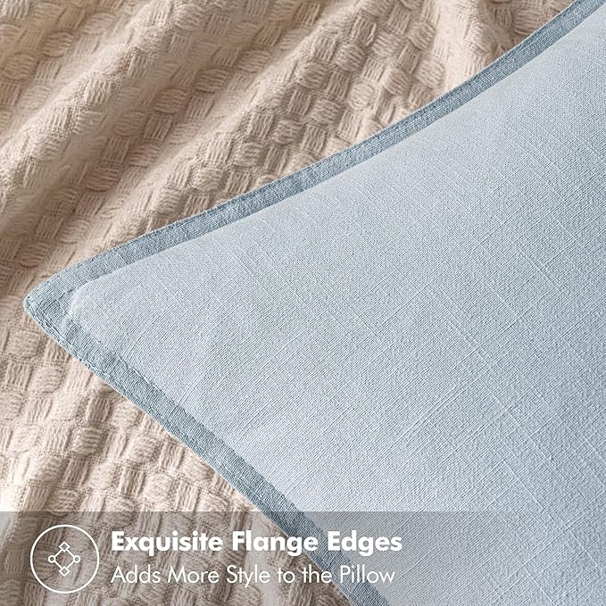 MIULEE Decorative Linen Euro Sham Pillow Covers 22x22 Inch Light Blue Boho - Image 2