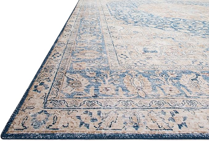 Loloi Layla Collection LAY-07 Blue/Tangerine 3'-6" x 5'-6" .13" Thick Accent Rug - Image 4