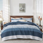 Andency Navy Blue Striped Quilt King, 3 Pieces Patchwork Bedspread Coverlet Set - Image 5