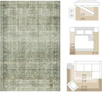 FMFUNCTEX 2x6 Runner Rug Green Vintage Neutral Washable Distressed Non Slip Low - Image 2