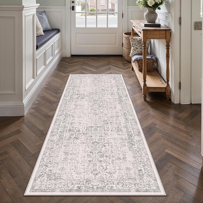 Gray Runner Rug 2x6 Hallway Machine Washable Kitchen Vintage Distressed Non by PureCozy
