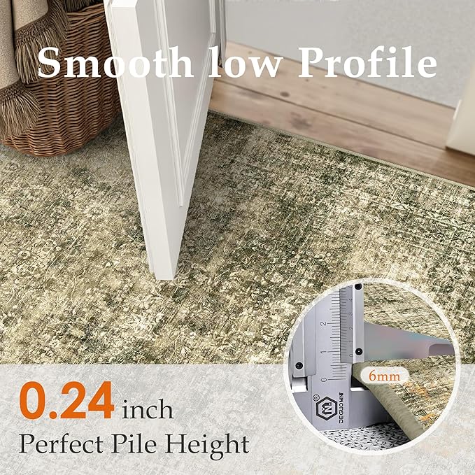 Area Rug 6x9 Brown Washable Non-Slip Lightweight Floral Vintage Distress Print - Image 3