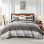 Andency Oversized King Quilt Bedding Set, 120x98Inch Dark Grey Stripe Super - Image 9