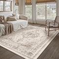 Area Rug 4x6 Beige Washable Office Entryway Vintage Medallion Carpet Non Slip by PureCozy