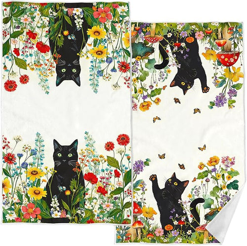 Accnicc 2 Pack Black Cat Bathroom Hand Towels Decorative Spring Floral Dish by Accnicc