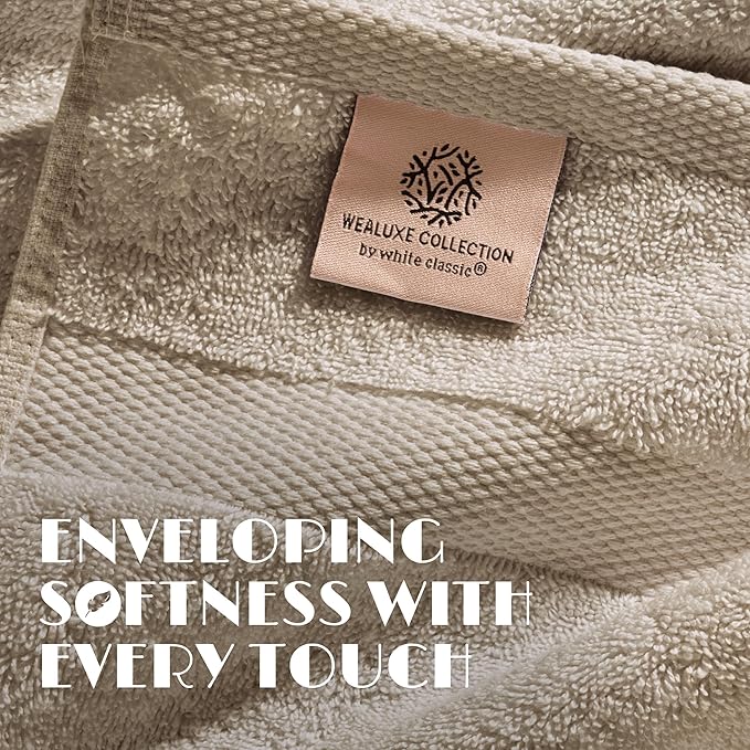 White Classic Wealuxe Taupe Bath Towels 24x50 Inch, Cotton Towel Set - Image 3
