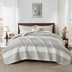Andency Queen Quilt Bedding Set Linen Grey, 3 Pieces Patchwork Summer Striped - Image 9