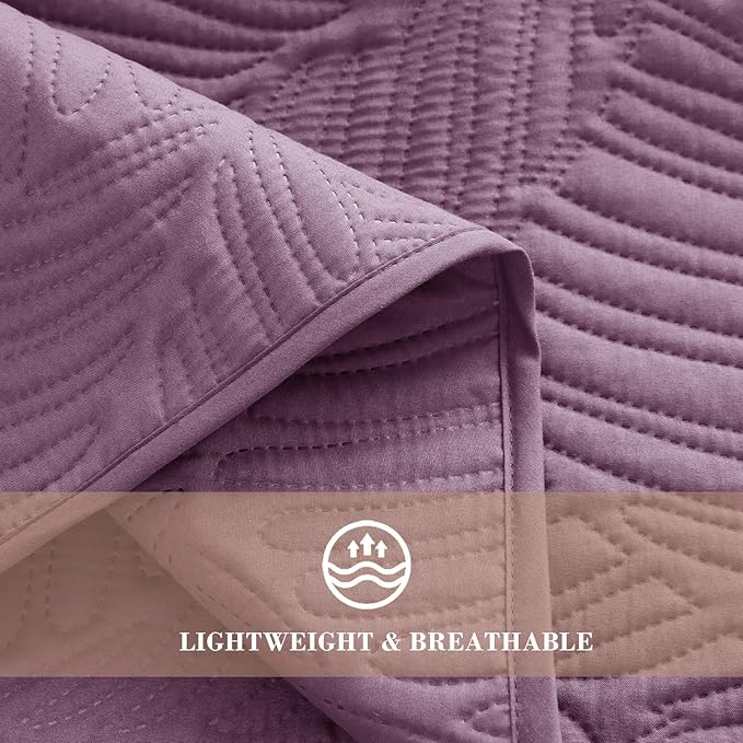 Exclusivo Mezcla King Size Quilt Bedding Set, Lightweight Dusty Lavender Quilts - Image 5