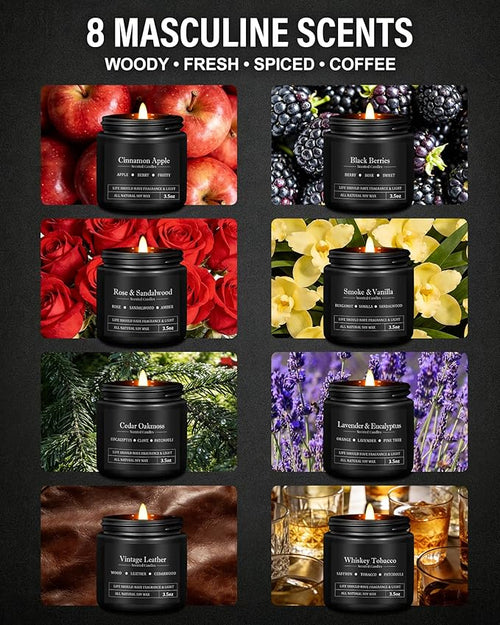 8 Pack Scented Candles for Men, Masculine Candle Gift Set - Image 2