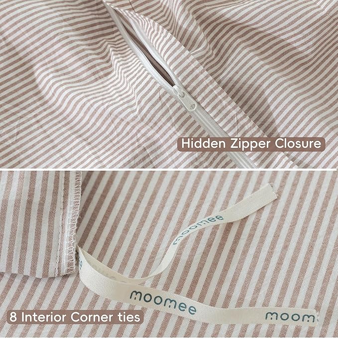 MooMee Striped Duvet Cover Set 100% Washed Cotton Linen Like Textured - Image 7