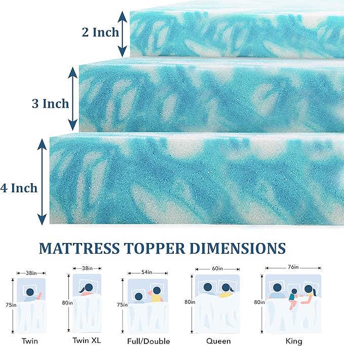 EGO Topper 2 Inch Queen Memory Foam Mattress Topper, Cooling Gel Foam Mattress - Image 5