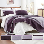 Andency Striped Quilt Set King, 3 Pieces Purple and Grey Striped Bedspread - Image 4