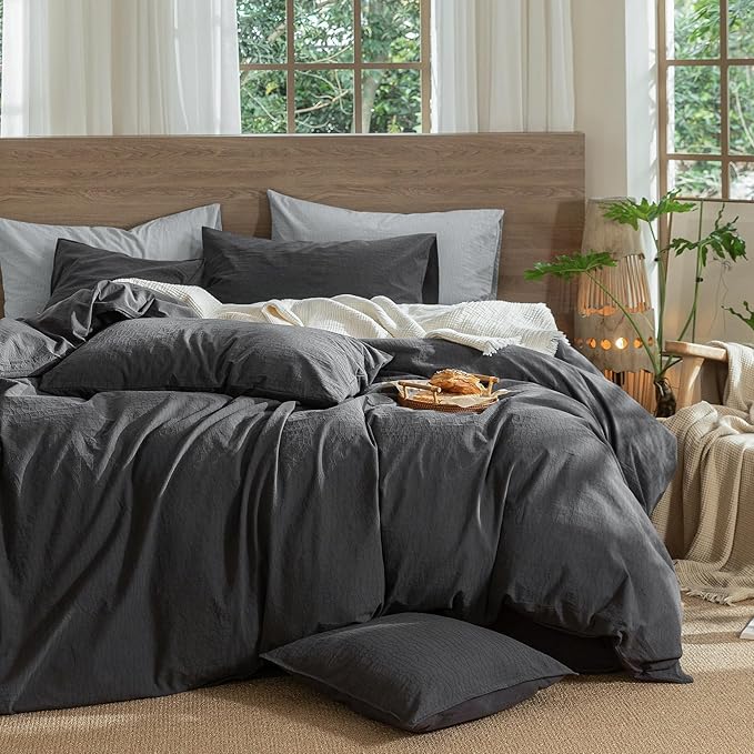 MooMee Wavy Striped Duvet Cover Set 100% Washed Cotton Linen Like Textured - Image 7