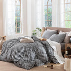 MooMee Gingham Duvet Cover Set 100% Washed Cotton Linen Like Textured - Image 3