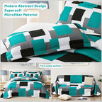 Tyrot 2 Piece Teal/Turquoise Grey Quilt Set Twin Size Black White Geometric - Image 3