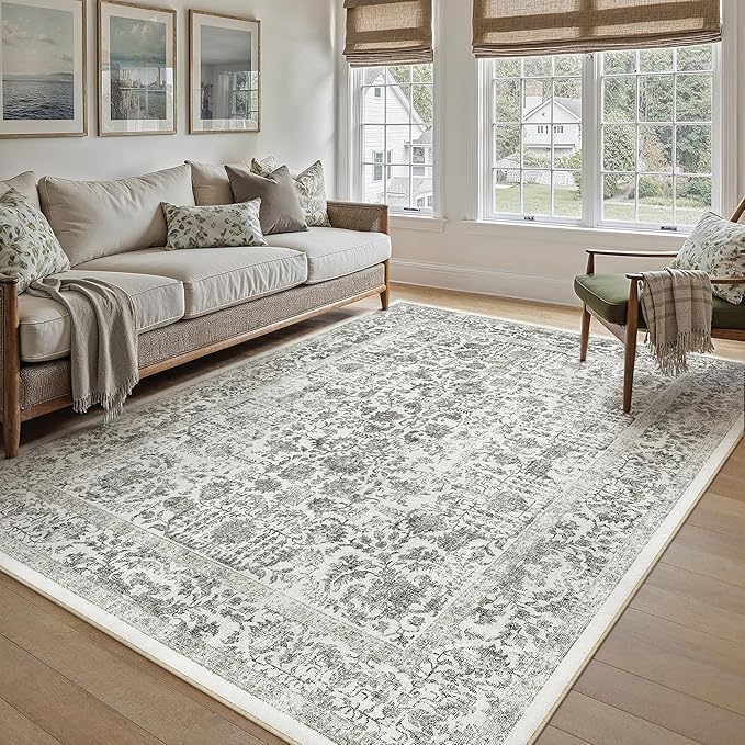 Black Area Rug 5x7 Machine Washable Vintage Living Room Distressed Non Slip by PureCozy