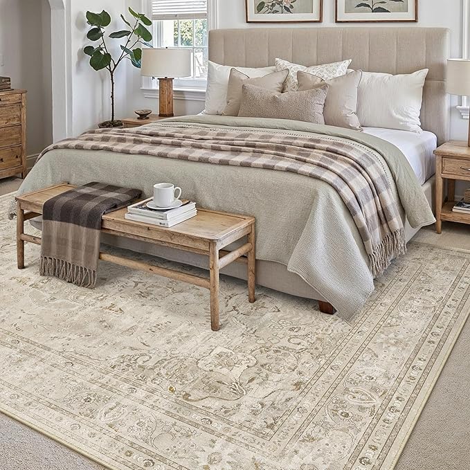 Brown 8x10 Area Rug Washable Vintage Carpet - Image 4