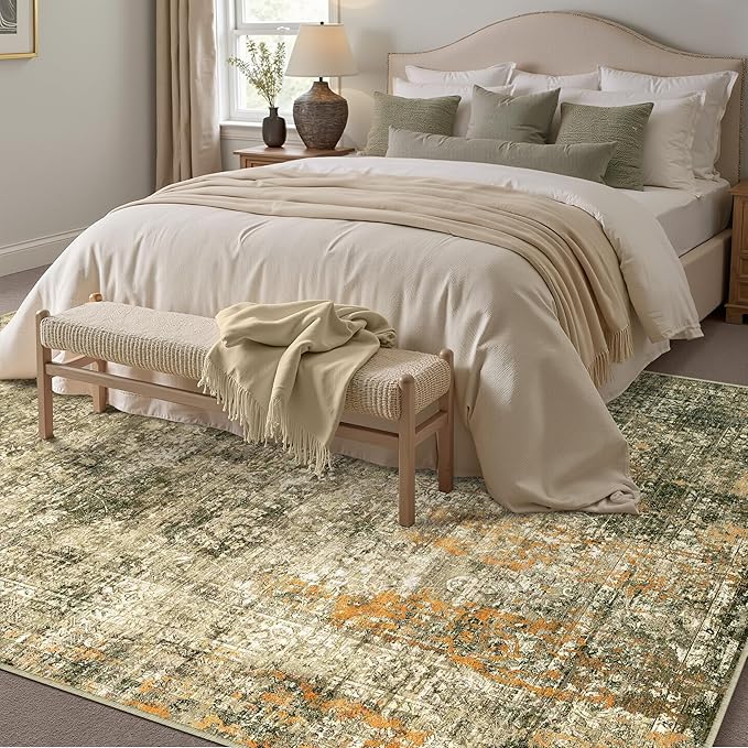 Area Rug 6x9 Brown Washable Non-Slip Lightweight Floral Vintage Distress Print - Image 7