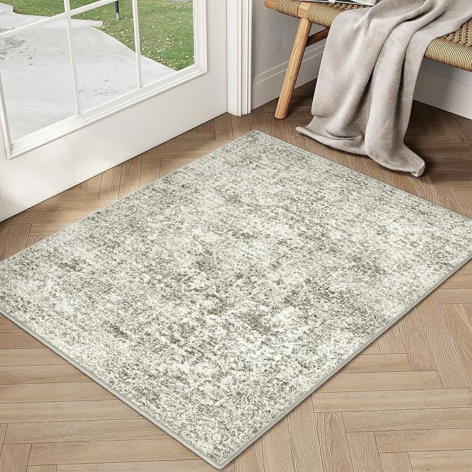 2x3 Entryway Area Rug Vintage Neutral Washable Small Carpet Indoor Non Slip - Image 5