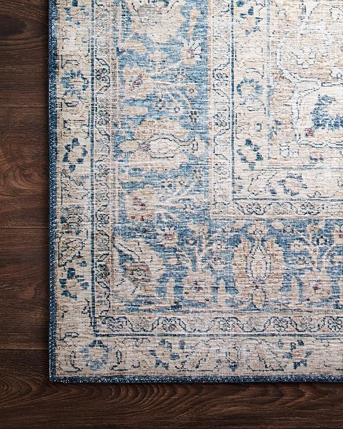 Loloi Layla Collection LAY-07 Blue/Tangerine 3'-6" x 5'-6" .13" Thick Accent Rug - Image 5