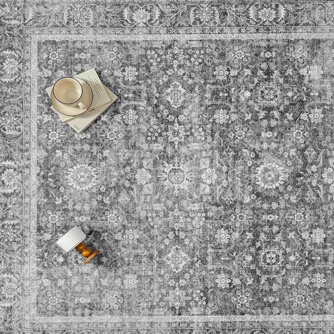 Blue 8x10 Area Rug Non Slip Large Vintage Living Room Distressed Machine - Image 9