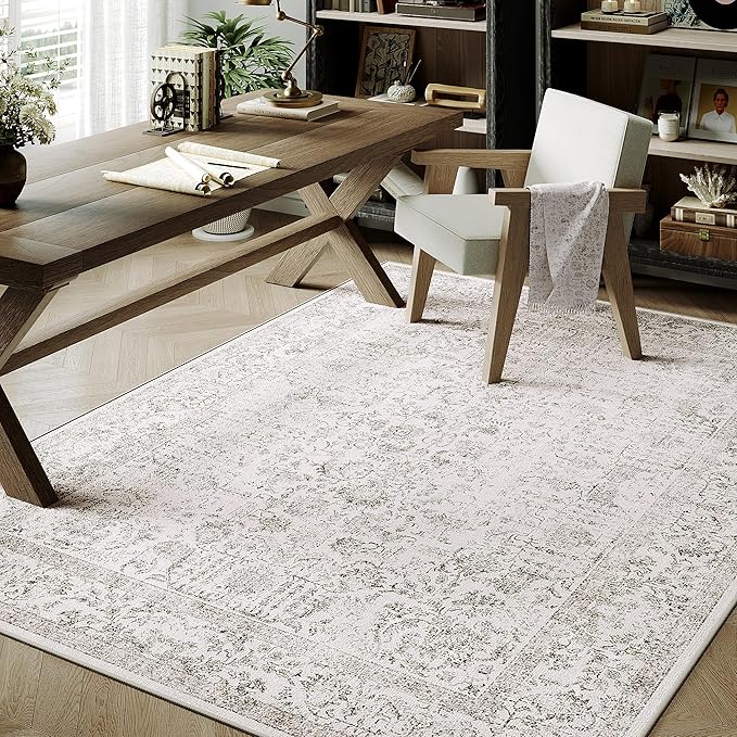 Gray Area Rug 4x6 Office Entryway Rug Machine Washable Kitchen Vintage - Image 5