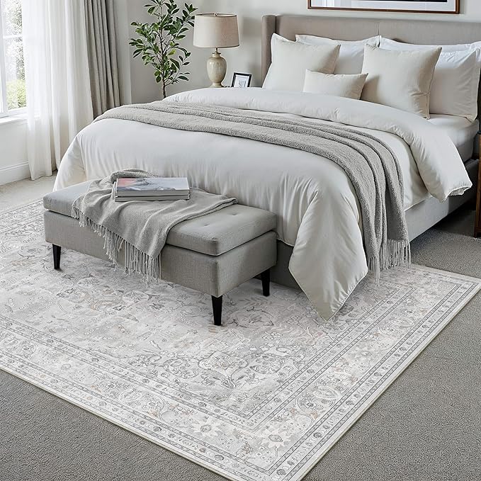 Grey 5x7 Area Rug Washable Vintage Carpet - Image 4