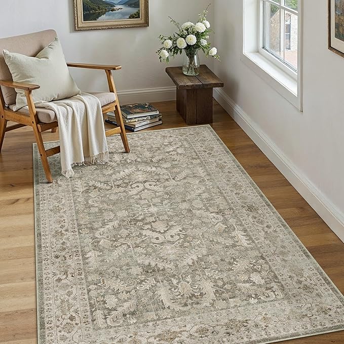 Brown 3x5 Entryway Rug Vintage Area Carpet Indoor Office Washable Door Mat by PureCozy