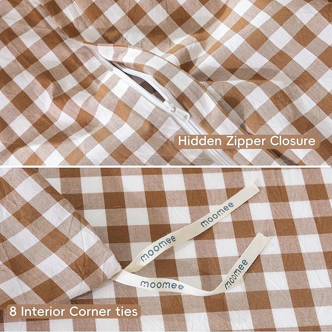 MooMee Gingham Duvet Cover Set 100% Washed Cotton Linen Like Textured - Image 8