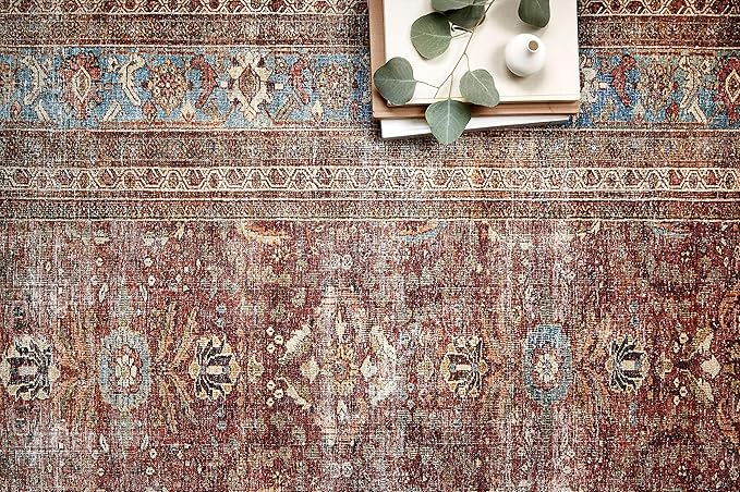 Loloi Layla Collection LAY-01 Brick/Blue 2'-6" x 12'-0" .13" Thick Runner Rug - Image 3