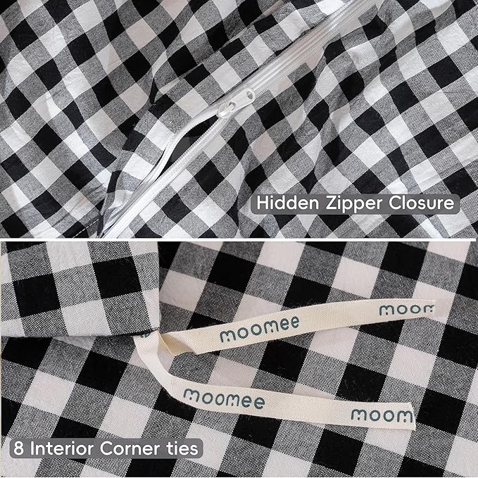 MooMee Gingham Duvet Cover Set 100% Washed Cotton Linen Like Textured - Image 7