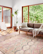 Loloi Layla Collection LAY-17 Pink/Lagoon 2'-6" x 7'-6" .13" Thick Runner Rug by Loloi