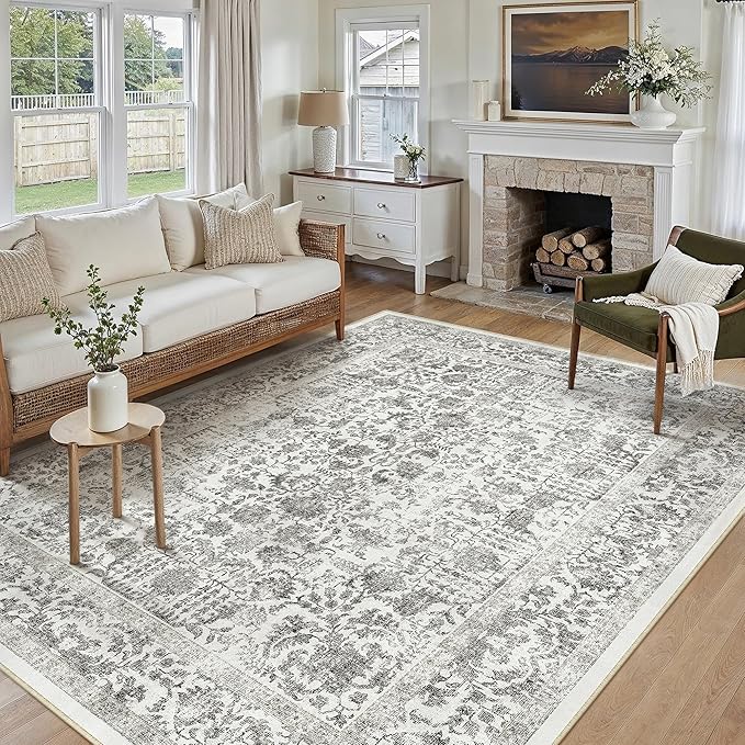 Black Area Rug 5x7 Machine Washable Vintage Living Room Distressed Non Slip - Image 5