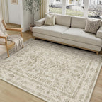 Taupe 5x7 Area Rug Vintage Washable Living Room Carpet Non Slip Bedroom Indoor by PureCozy