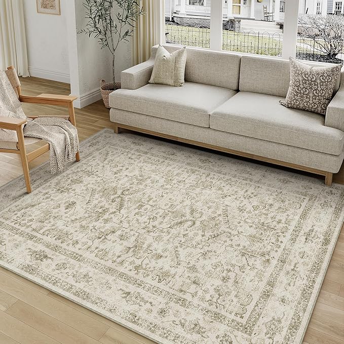 Taupe 5x7 Area Rug Vintage Washable Living Room Carpet Non Slip Bedroom Indoor by PureCozy