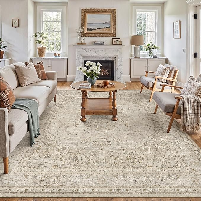 Brown 8x10 Area Rug Washable Vintage Carpet by PureCozy