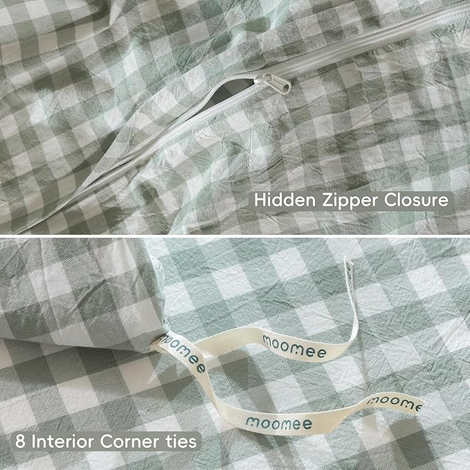 MooMee Gingham Duvet Cover Set 100% Washed Cotton Linen Like Textured - Image 7
