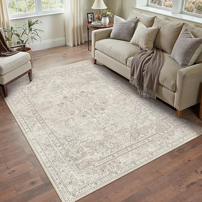 Beige 3x5 Area Rug Washable Vintage Carpet - Image 3