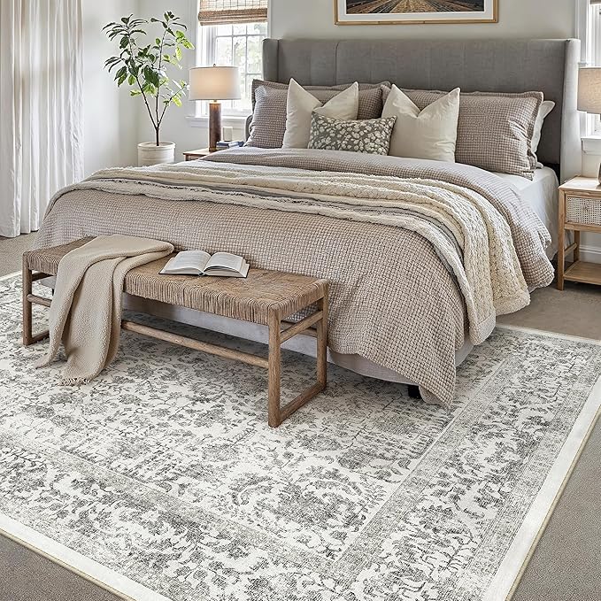 Black Area Rug 5x7 Machine Washable Vintage Living Room Distressed Non Slip - Image 6