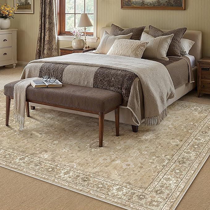 6x9 Brown Area Rug Non Slip Vintage Living Room Distressed Machine Washable - Image 5