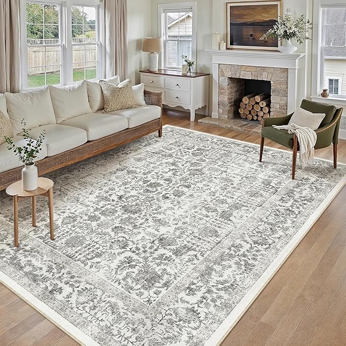 Black Area Rug 9x12 Machine Washable Large Vintage Living Room Distressed Non - Image 5