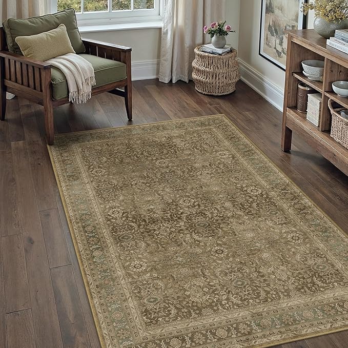 Brown 3x5 Area Rug Washable Vintage Carpet by PureCozy