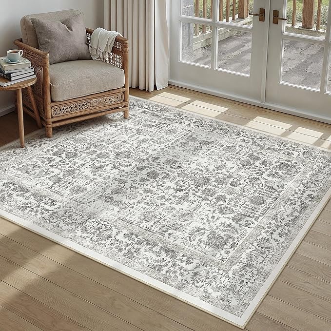 Black Area Rug 4x5 Office Entryway Rug Machine Washable Kitchen Vintage by PureCozy