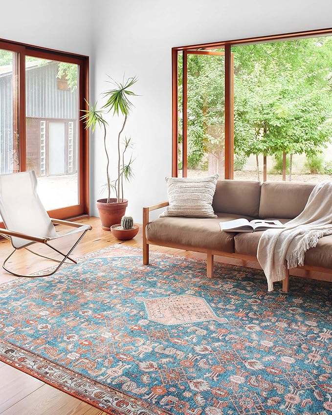 Loloi Layla Collection LAY-10 Marine/Clay 7'-6" x 9'-6" .13" Thick Area Rug by Loloi